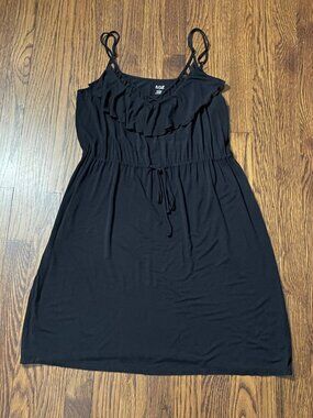 a.n.a Black Dress Adjustable Spaghetti Straps Ruffled Neckline Cinch Waist Sz L